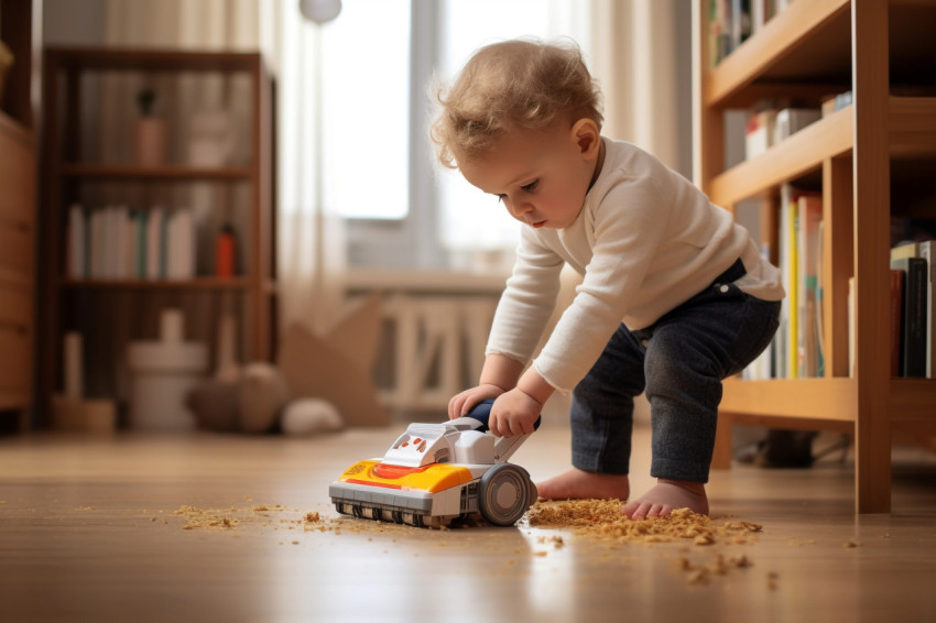Picture of a child helping clean and learning to do things on th Picture of a child helping clean and learning to do things on th