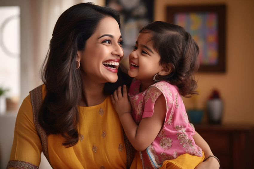 A picture of a happy Indian mother and her daughter playing toge A picture of a happy Indian mother and her daughter playing toge