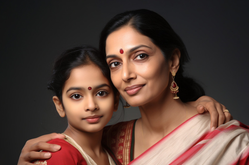 A picture of a young Indian mom and her daughter