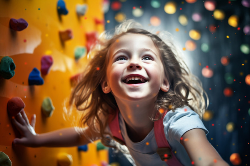 Picture of a happy girl climbing indoors Picture of a happy girl climbing indoors