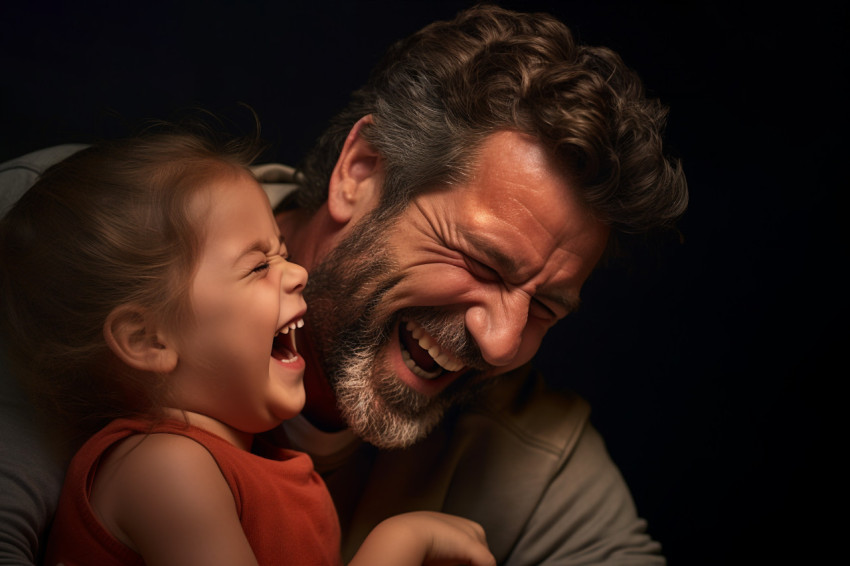 A picture of a dad making his little girl laugh by tickling her