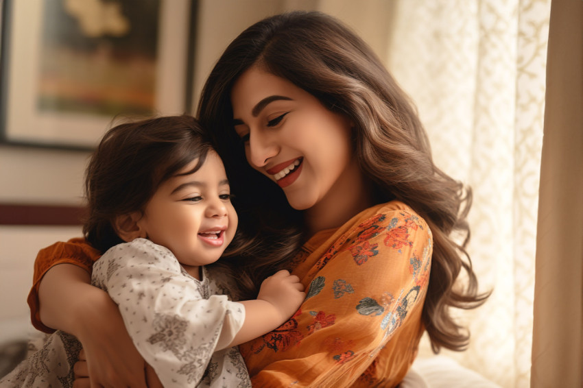 A picture of a happy Indian mother and her daughter playing toge A picture of a happy Indian mother and her daughter playing toge
