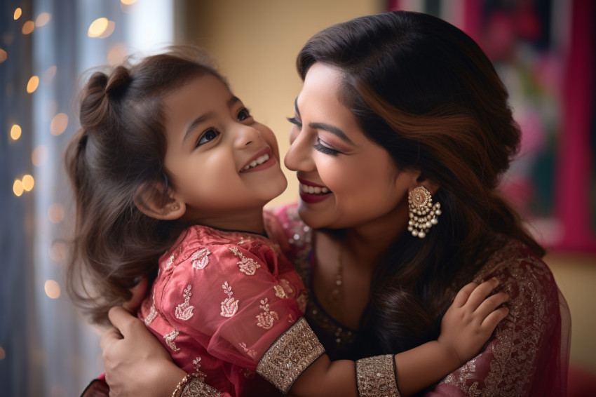 A picture of a happy Indian mother and her daughter playing toge A picture of a happy Indian mother and her daughter playing toge