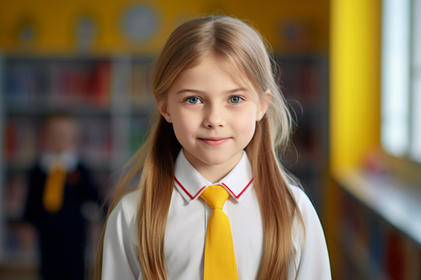 Picture of a smiling school girl standing in her school Picture of a smiling school girl standing in her school