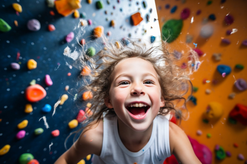 Picture of a happy girl climbing indoors Picture of a happy girl climbing indoors