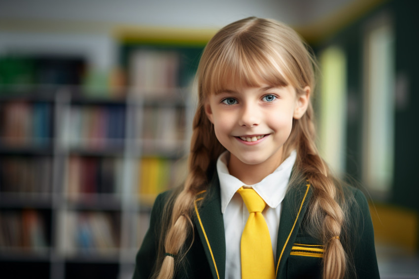 Picture of a smiling school girl standing in her school Picture of a smiling school girl standing in her school