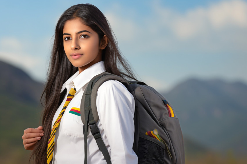 Picture of a rural Indian school girl with a backpack Picture of a rural Indian school girl with a backpack