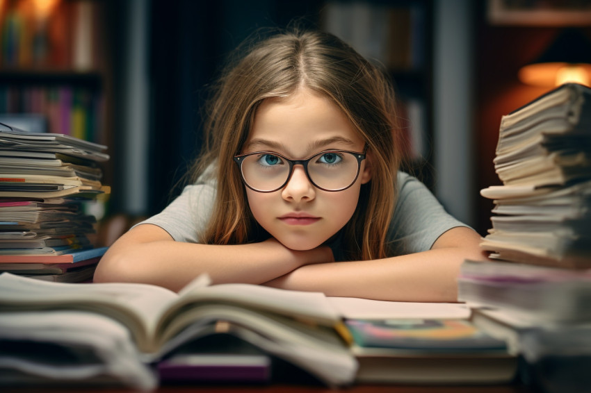 A picture of a girl studying at home in the living room A picture of a girl studying at home in the living room