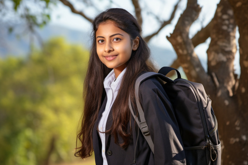 Picture of a rural Indian school girl with a backpack Picture of a rural Indian school girl with a backpack