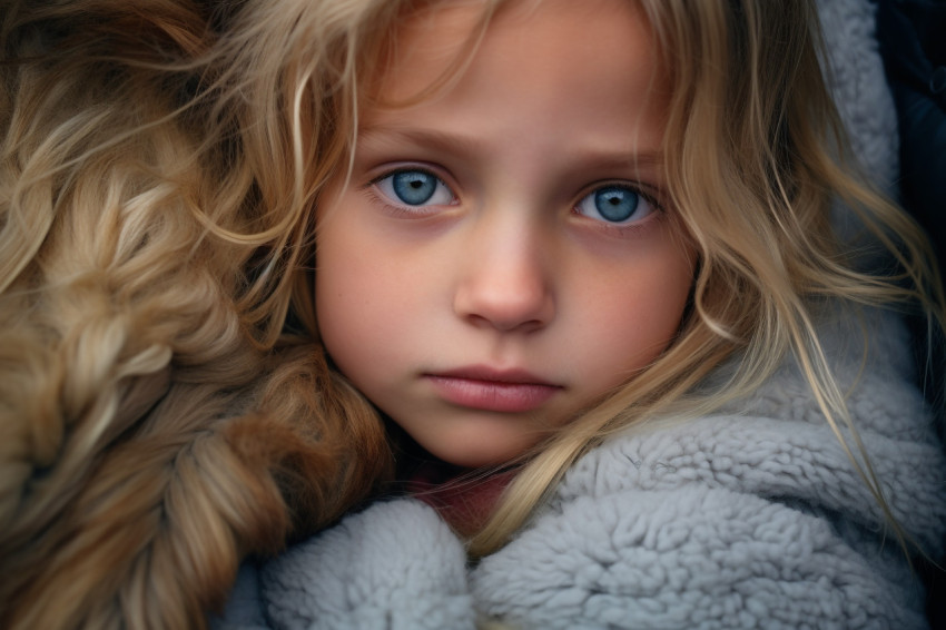 A close up photo of a sad little girl cuddling her mother The gi A close up photo of a sad little girl cuddling her mother The gi