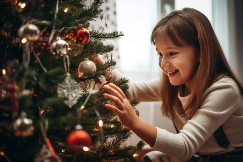 A picture of a mother and her daughter decorating a Christmas tr A picture of a mother and her daughter decorating a Christmas tr