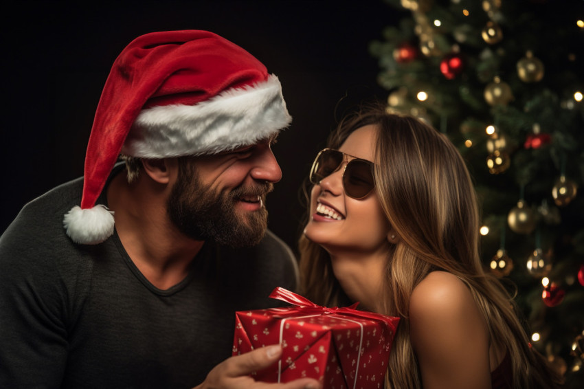 A photo of a man covering his girlfriend's eyes while he gives h A photo of a man covering his girlfriend's eyes while he gives h