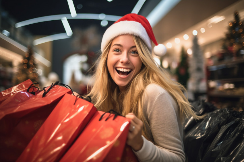 Picture of a smiling young woman shopping for Christmas Picture of a smiling young woman shopping for Christmas