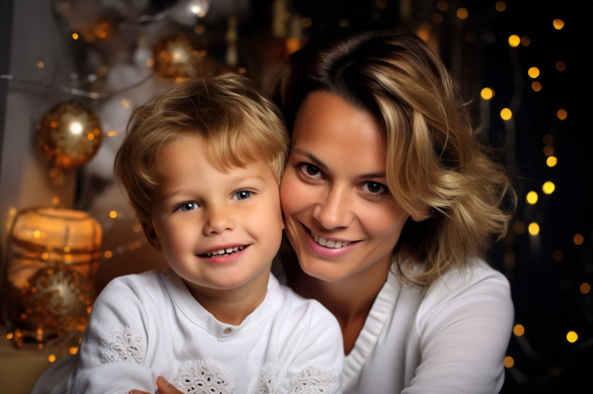 A photo of a happy mother and her cute child celebrating Christm A photo of a happy mother and her cute child celebrating Christm