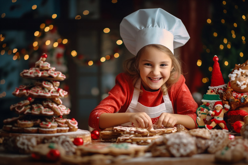 A photo of a happy and funny mother and daughter baking Christma A photo of a happy and funny mother and daughter baking Christma