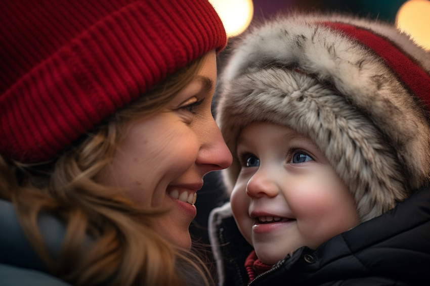 Picture of a young girl and her mother at a Christmas market Picture of a young girl and her mother at a Christmas market