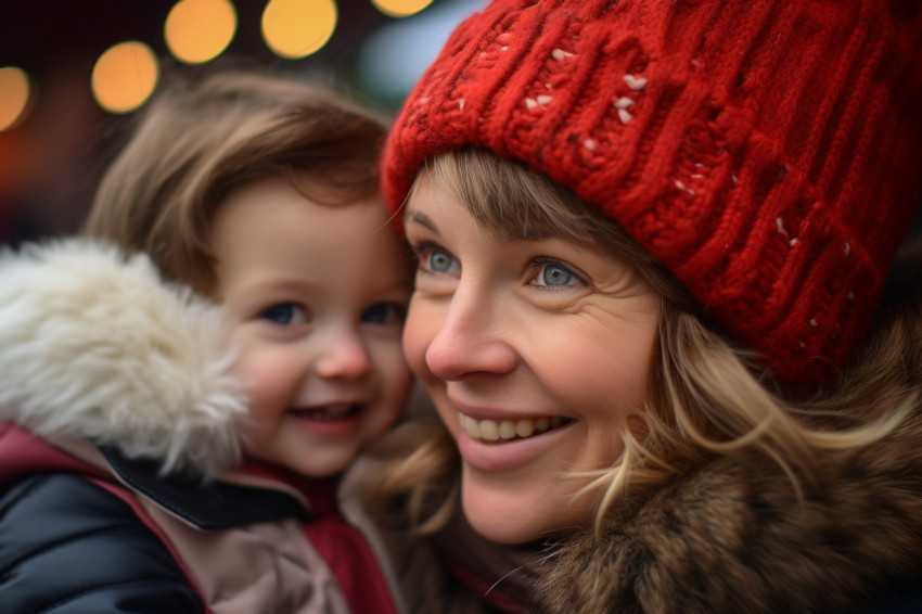 Picture of a young girl and her mother at a Christmas market Picture of a young girl and her mother at a Christmas market