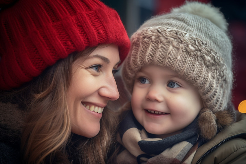 Picture of a young girl and her mother at a Christmas market Picture of a young girl and her mother at a Christmas market