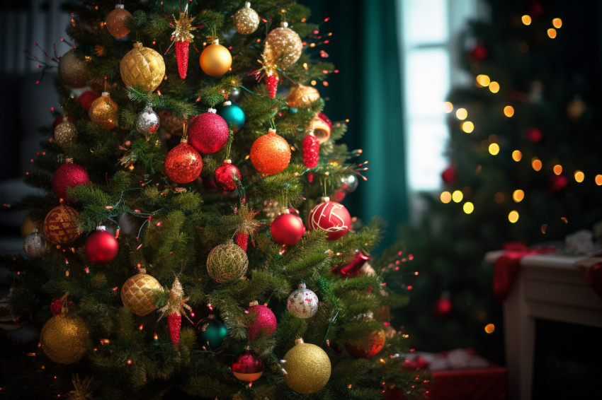 A photo of a Christmas tree with decorations A photo of a Christmas tree with decorations