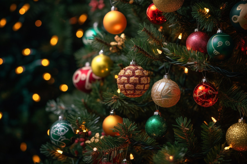 A photo of a Christmas tree with decorations A photo of a Christmas tree with decorations