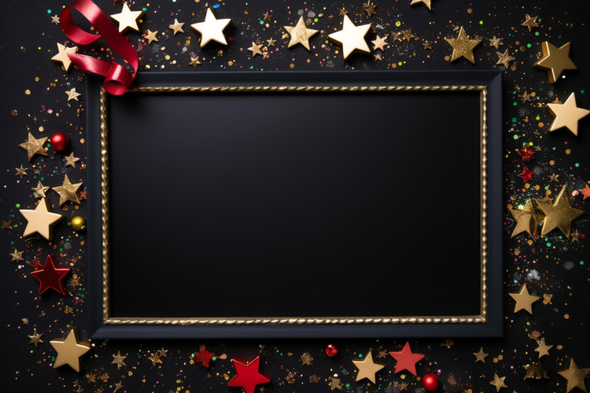 A photo of a black chalkboard with Christmas or New Year decorat A photo of a black chalkboard with Christmas or New Year decorat