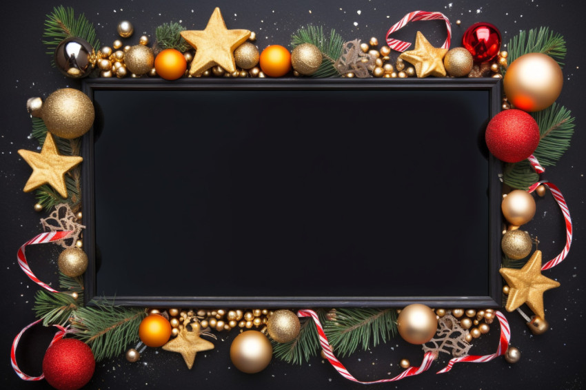 A photo of a black chalkboard with Christmas or New Year decorat A photo of a black chalkboard with Christmas or New Year decorat