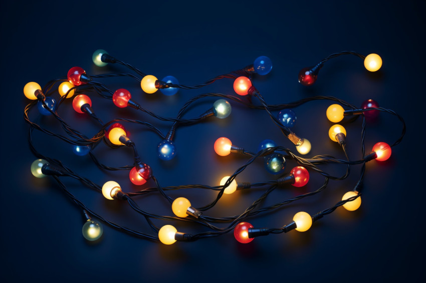 A picture of Christmas lights on a dark blue background A picture of Christmas lights on a dark blue background
