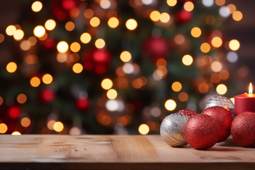A picture of a Christmas scene with a wooden table in front of a A picture of a Christmas scene with a wooden table in front of a