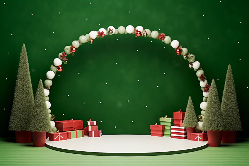 A simple photo of a Christmas podium with products on it for a h A simple photo of a Christmas podium with products on it for a h