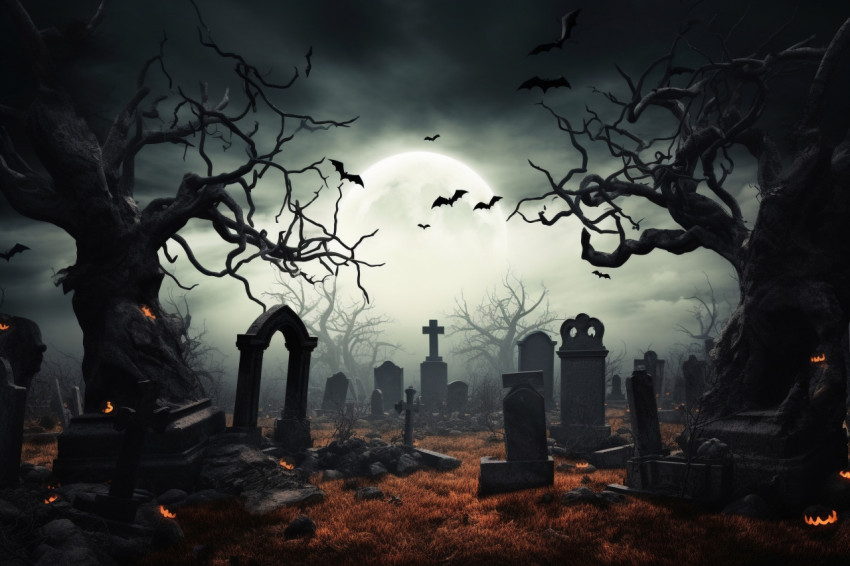 A picture of a Halloween background with a scary graveyard, bare A picture of a Halloween background with a scary graveyard, bare