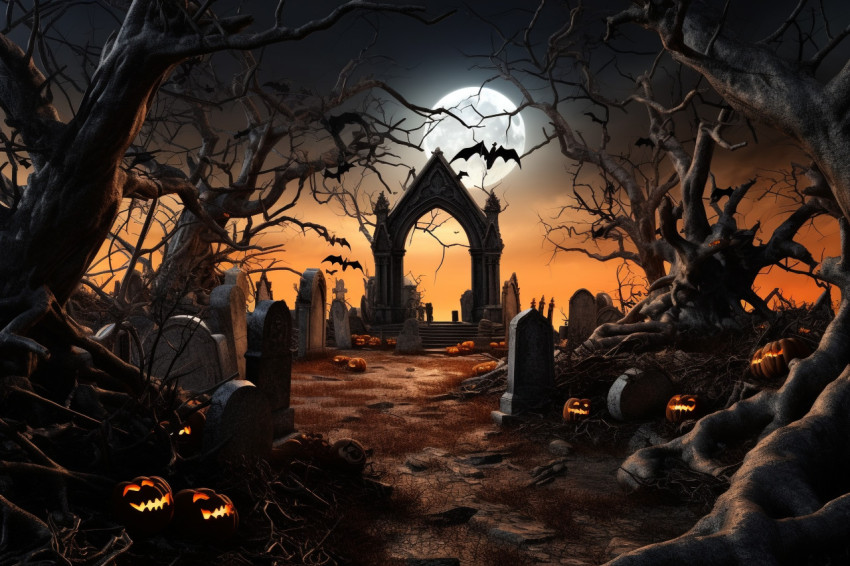A picture of a Halloween background with a scary graveyard, bare A picture of a Halloween background with a scary graveyard, bare