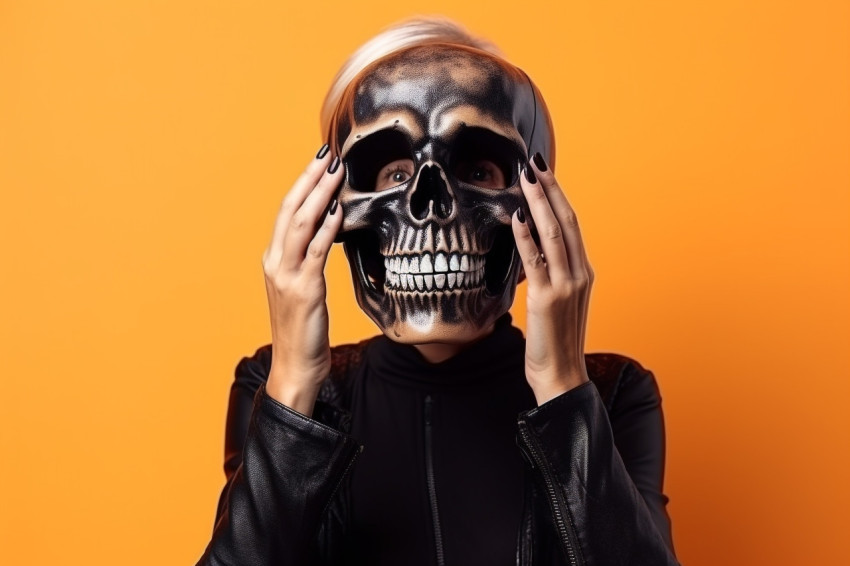 A photo of a woman dressed up for Halloween in a scary costume A photo of a woman dressed up for Halloween in a scary costume