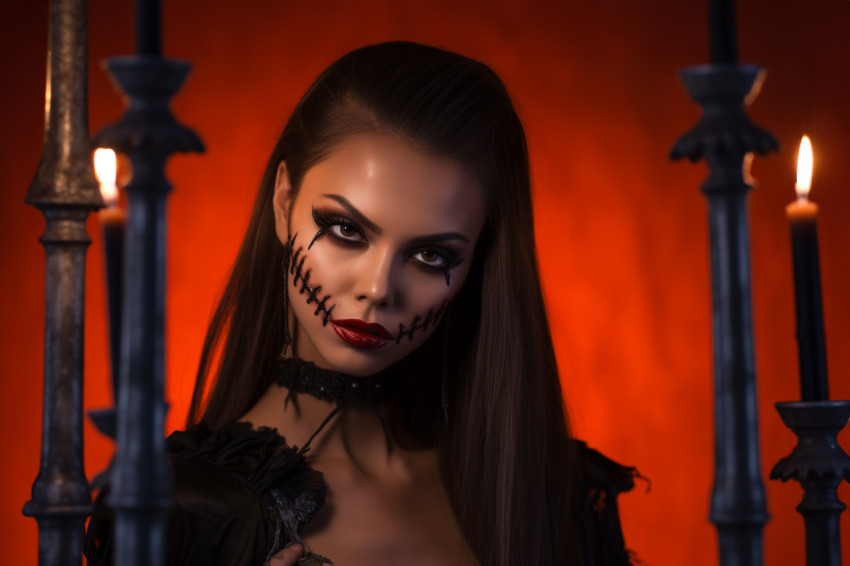 A photo of a woman dressed as a vampire for Halloween. She is we A photo of a woman dressed as a vampire for Halloween. She is we