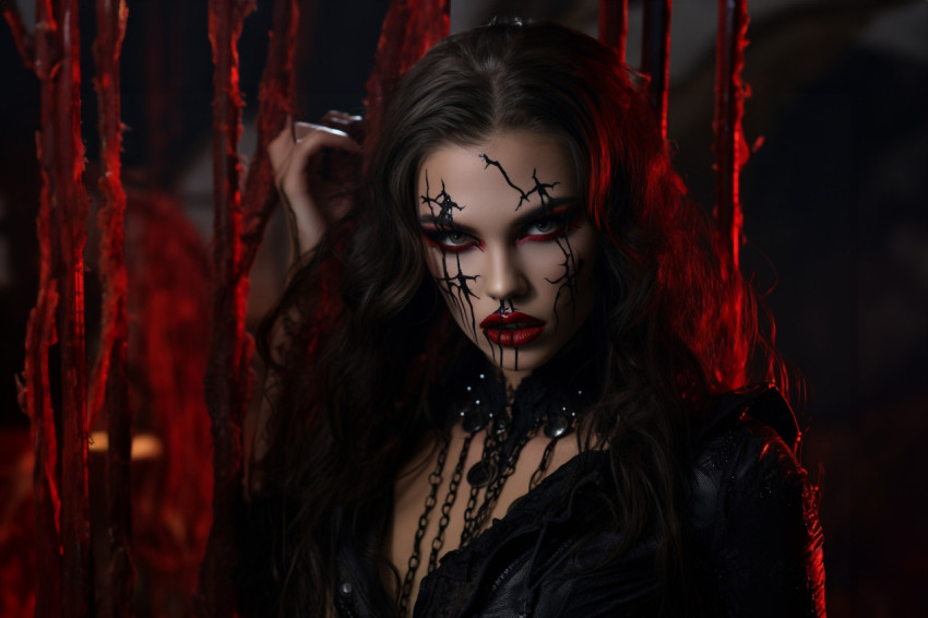 A photo of a woman dressed as a vampire for Halloween. She is we A photo of a woman dressed as a vampire for Halloween. She is we