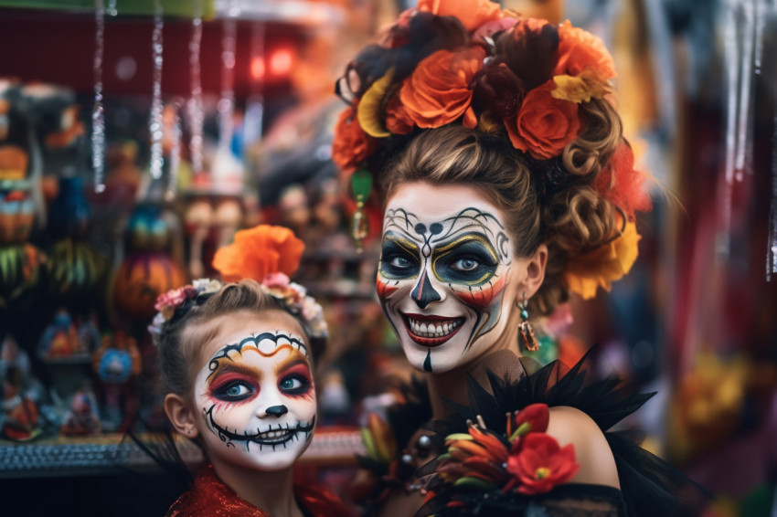 A photo of a happy family getting ready for Halloween. A young m A photo of a happy family getting ready for Halloween. A young m