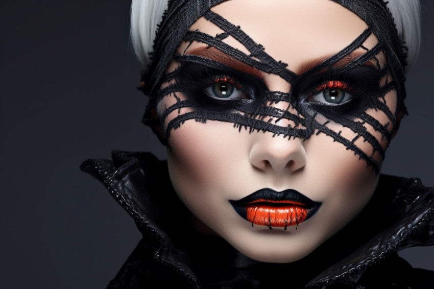 Photo of a beautiful woman with bright black Halloween makeup on Photo of a beautiful woman with bright black Halloween makeup on