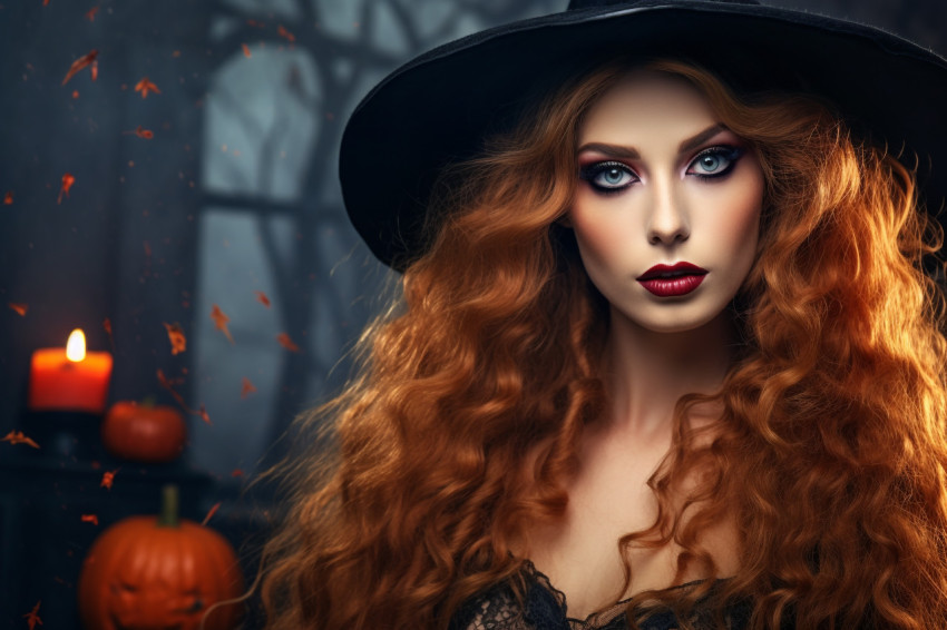 A photo of a beautiful young woman in a sexy witch costume for H A photo of a beautiful young woman in a sexy witch costume for H