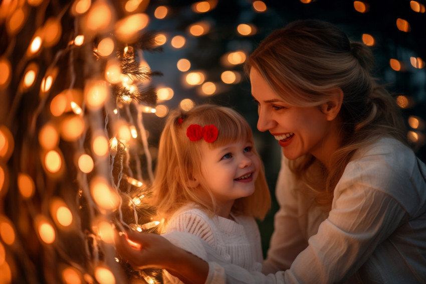 A picture of a happy mother and her daughter celebrating christm A picture of a happy mother and her daughter celebrating christm