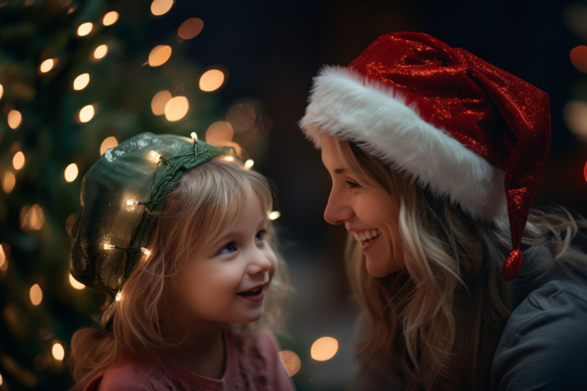 A picture of a happy mother and her daughter celebrating christm A picture of a happy mother and her daughter celebrating christm