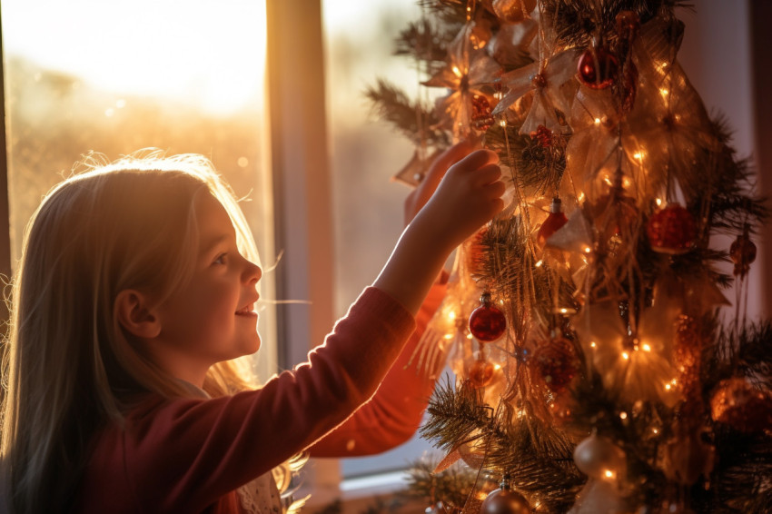 Picture of a mother and daughter putting up a christmas tree in Picture of a mother and daughter putting up a christmas tree in