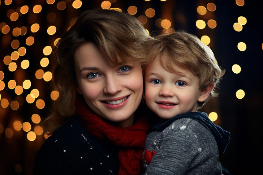 A photo of a happy mother and her cute child celebrating christm A photo of a happy mother and her cute child celebrating christm