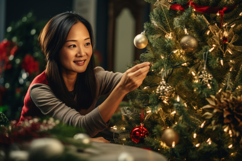 A picture of a beautiful vietnamese woman setting the table whil A picture of a beautiful vietnamese woman setting the table whil