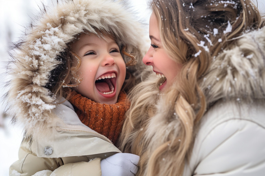 A photo of a happy, loving mother and her daughter having fun an
