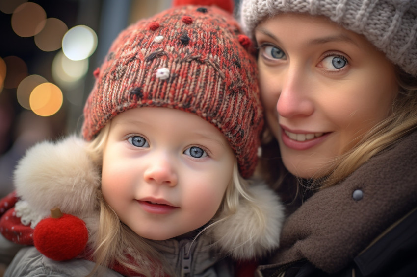 Picture of a young girl and her mother at a christmas market, ch Picture of a young girl and her mother at a christmas market, ch
