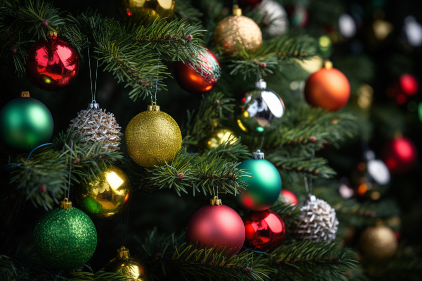A photo of a christmas tree with decorations, christmas festival A photo of a christmas tree with decorations, christmas festival