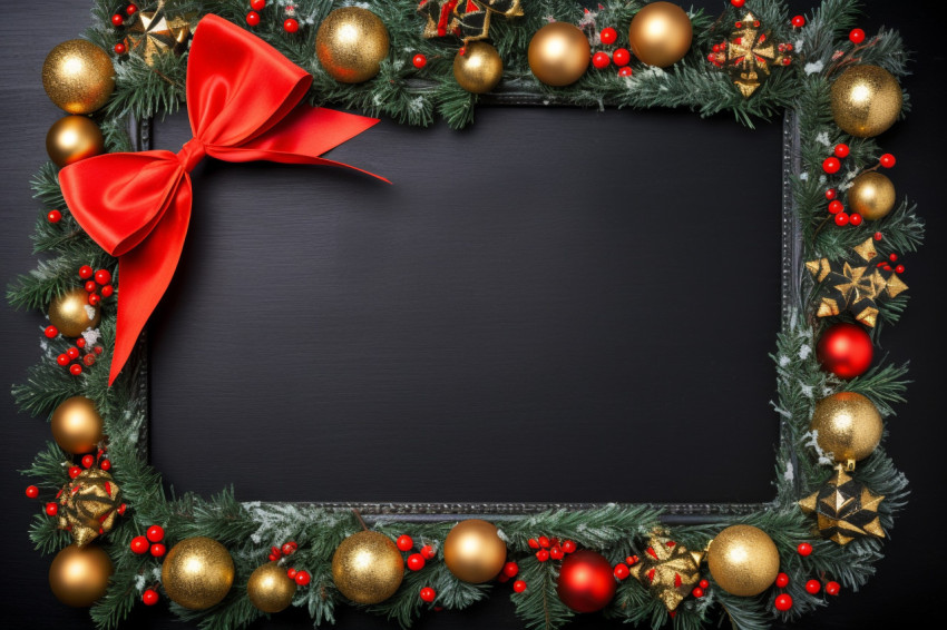 A photo of a black chalkboard with christmas or new year decorat A photo of a black chalkboard with christmas or new year decorat