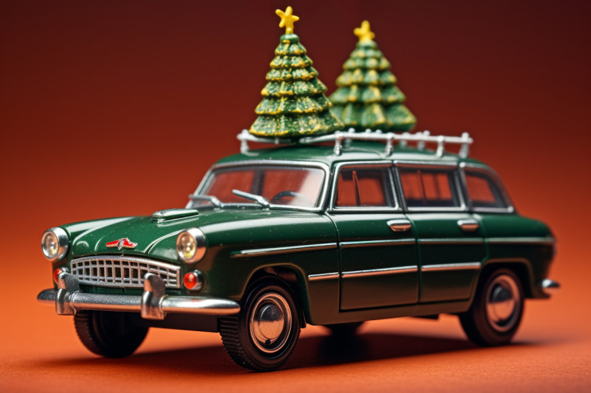 A picture of a small christmas tree on a toy vehicle, christmas A picture of a small christmas tree on a toy vehicle, christmas