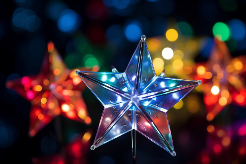 A picture of christmas star lights with blurry shapes and colors A picture of christmas star lights with blurry shapes and colors