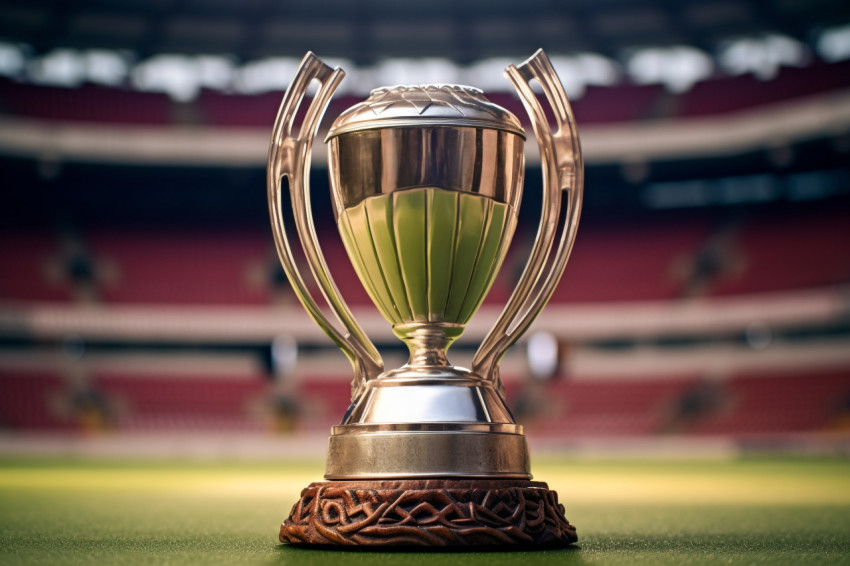 A cricket prize on a table in the empty stadium A cricket prize on a table in the empty stadium