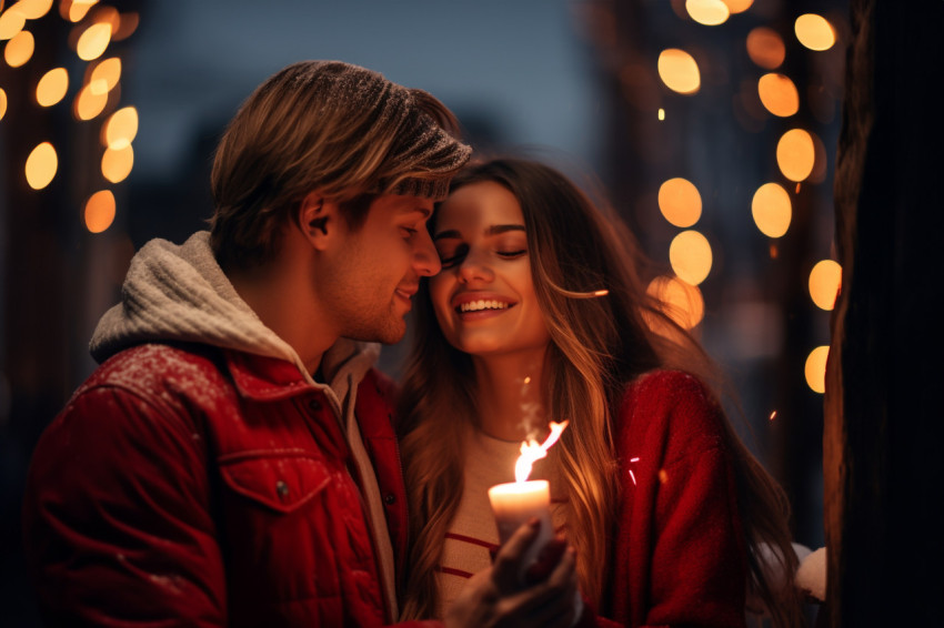 A photo of a young couple having fun outdoors in winter before C A photo of a young couple having fun outdoors in winter before C